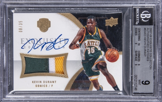 2007-08 UD "Exquisite Collection" Autographed Patches #EAKD Kevin Durant Signed Patch Rookie Card (#08/35) - BGS MINT 9/BGS 10